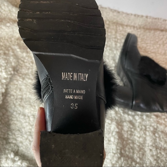 LUCA Grossi Handmade Made in Italy Leather Chunky Heeled Furry Buckle Boots 5 - Picture 8 of 9